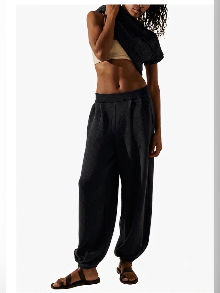 Free People Beach Freya Set Pants Elastic Waistband Voluminous Leg Black Size M